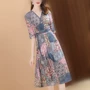 思丝丝 印花 2018 Mùa hè mới Thời trang v-cổ thắt eo một chiếc váy chữ váy dài
