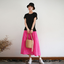 Literary Silk Cotton Skirt Summer Long A- line dress Fairy Dress Mori Skinny