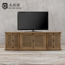 American country solid wood shutter door TV cabinet European vintage old oak locker floor cabinet can be customized