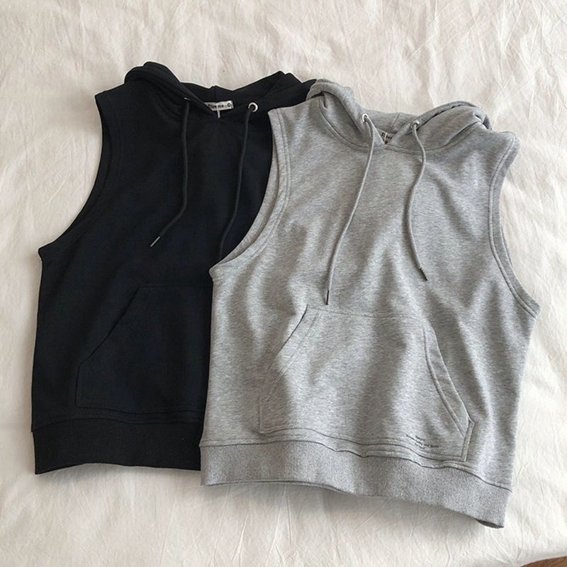 A Bit Handsome! Autumn Terry Cotton Sports Casual Pullover Hooded Vest for Women, Loose Sleeveless Sweatshirt Jacket, Trendy