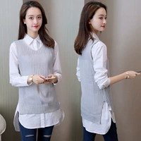 Xuân 2018 mới và áo len nữ size lớn áo khoác vest dài phần rộng áo len cổ chữ V quần áo thời trang nữ