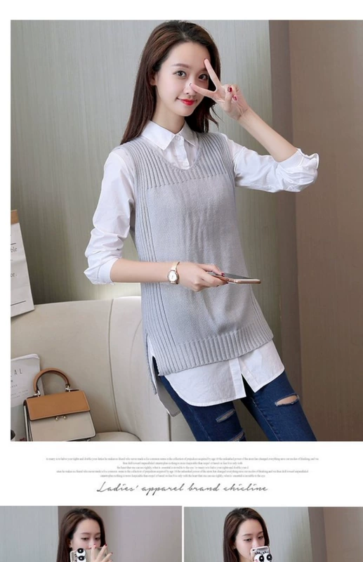 Xuân 2018 mới và áo len nữ size lớn áo khoác vest dài phần rộng áo len cổ chữ V quần áo thời trang nữ