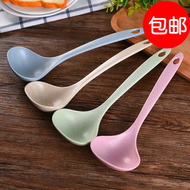 Wheat straw hot pot soup spoon environmentally friendly household long-handled plastic porridge spoon kitchen kitchen utensils thickened large rice spoon