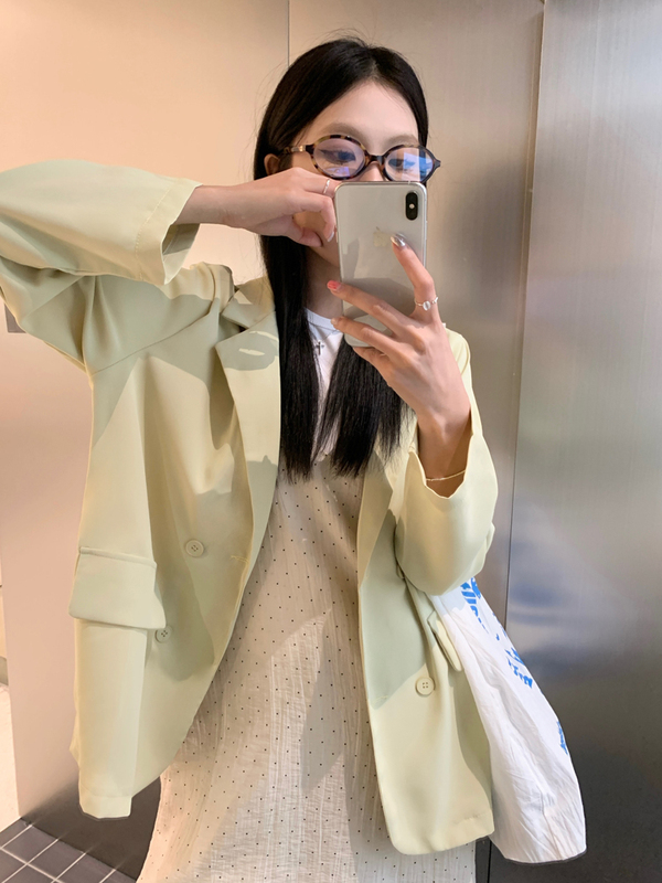 High-End Solid Color Thin Blazer for Women, Autumn 2025 New Korean Style Loose Casual Lapel Suit Jacket