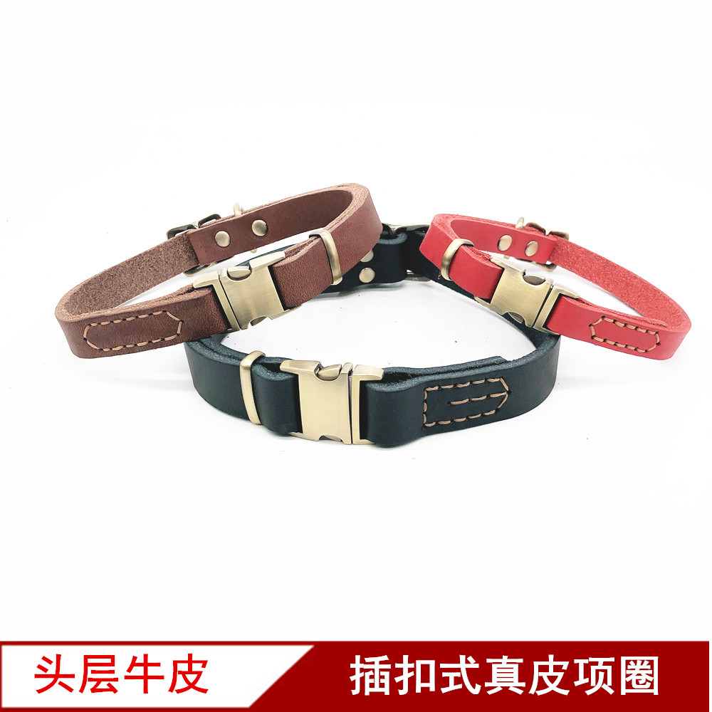 Metal inserts Buttoned Bull Leather Dog Neckline Genuine Leather Neck Leather small medium-sized large canine wool Kirky pet dog neck ring
