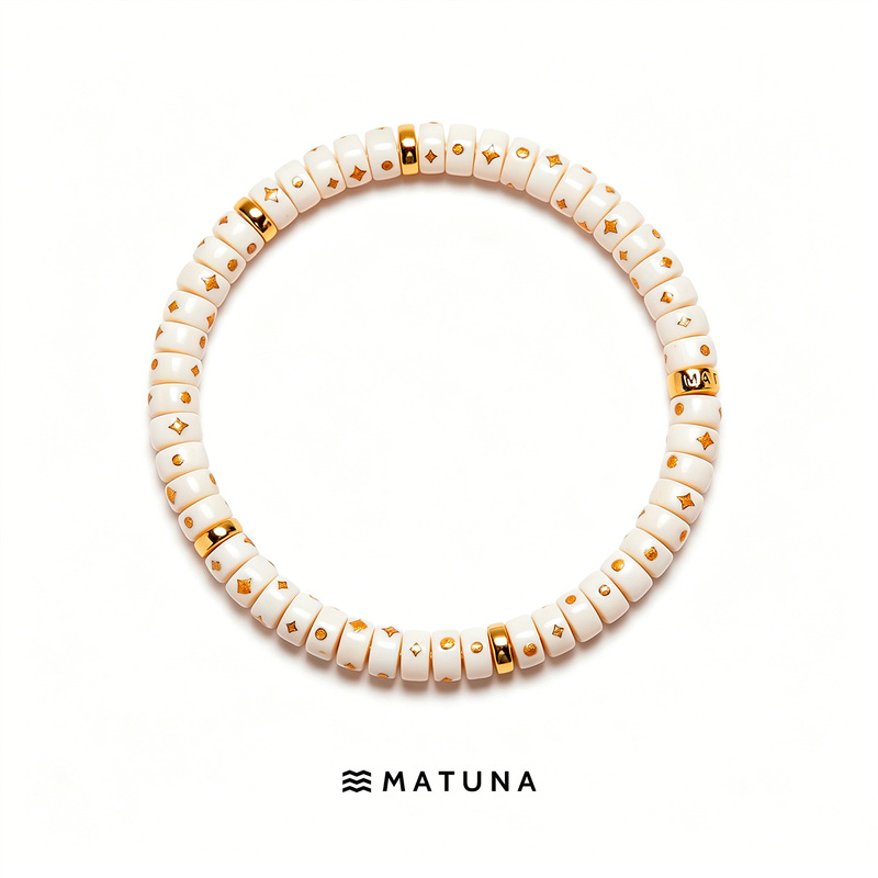 M268 Star and Moon Matuna Natural Ice Mammoth Ivory Direct Cut Bracelet S925 Silver Gold Plated Round Unisex Style