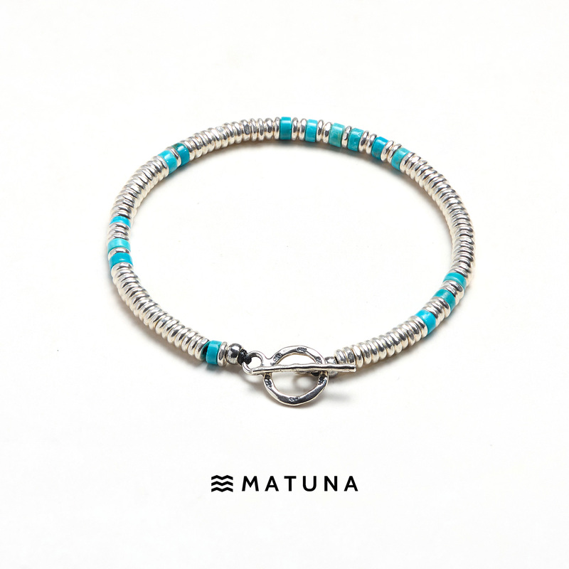 M168 Green Turquoise Matuna Natural Turquoise Silver Bracelet Fashionable Stackable Unisex Pure Silver Bracelet Trendy Niche Style