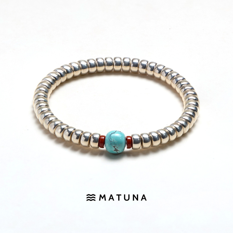 M36 Cool and Crisp Matuna 925 Silver Bracelet, No Engraving, No Texture, Minimalist Cylindrical Round Bracelet with Turquoise