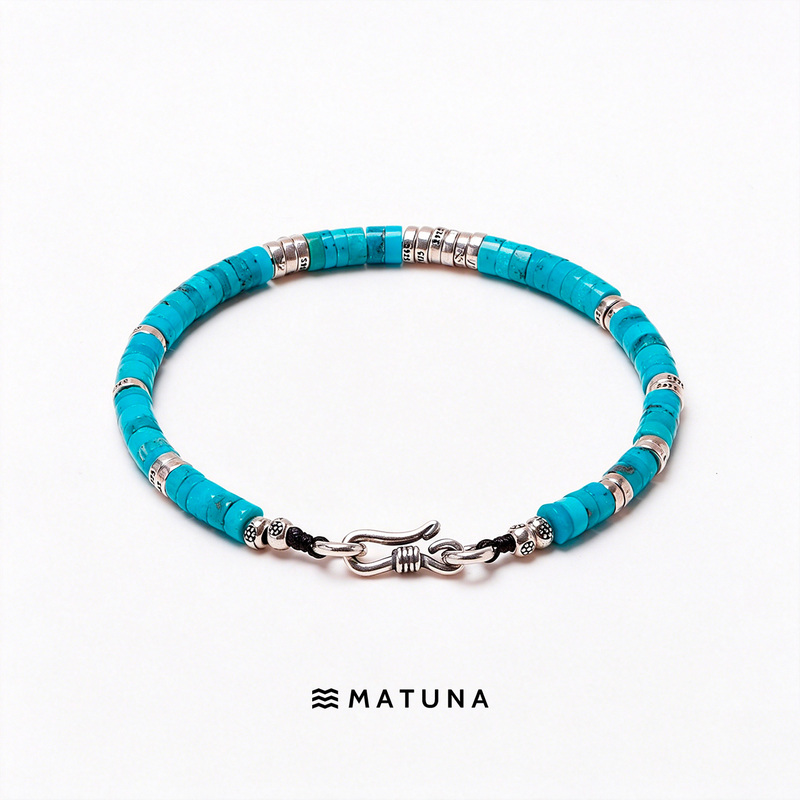 M11 Stacking Accessory Matuna Natural Small Turquoise Bracelet, Fine Straight-Cut S925 Silver Unisex Personalized Bracelet M11 Stacking Accessory Matuna Natural Small Turquoise Bracelet, Fine Straight-Cut S925 Silver Unisex Personalized Bracelet