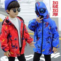 Boys Spider-man jacket autumn and winter 2020 Ultraman glasses stormtrooper plus velvet thickened childrens clothing childrens tide