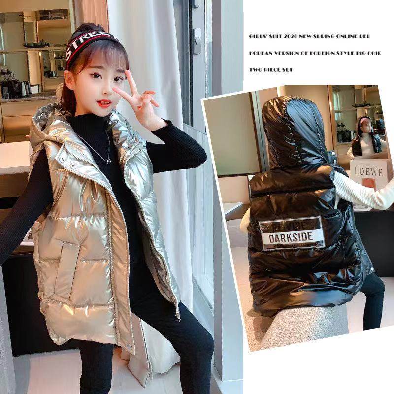 Girls ' cotton waistcoat medium and long version thickened down cotton 2020 new Korean version of the foreign school cotton waistcoat autumn and winter wear tide