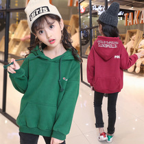 2021 girls new autumn winter hooded sweatshirt large and medium children loose pullover Korean style childrens baby coat trendy top