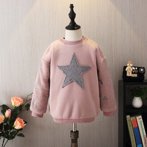 Girls pullover sweatshirt winter 2021 new middle child girl baby Korean style fleece thick casual bottoming shirt trendy