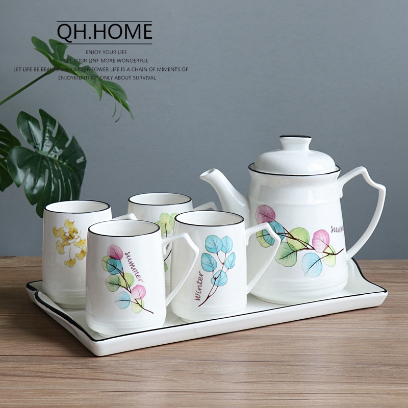 Four Seasons Floral Ceramic Household Cup Set Simple Living Room Kettle Cup With Water Cup Tea Set Teapot Water Set