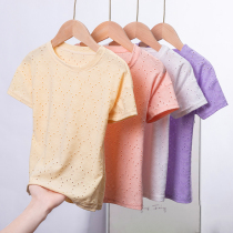 Girl Summer Hollowed-out Short Sleeve T-shirt Child Male Summer Clothing 2021 Baby Hit Bottom Fashion Half Sleeve Korean Version Blouse Tide
