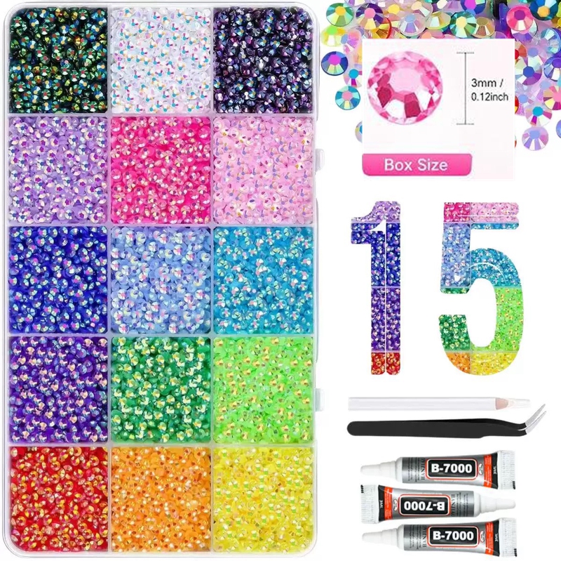 40-Color Dazzling Resin Flat-Back Rhinestone Set, High-Shine Glass Rhinestones for Nail Art, Loose Rhinestones for Phone Case DIY Decoration