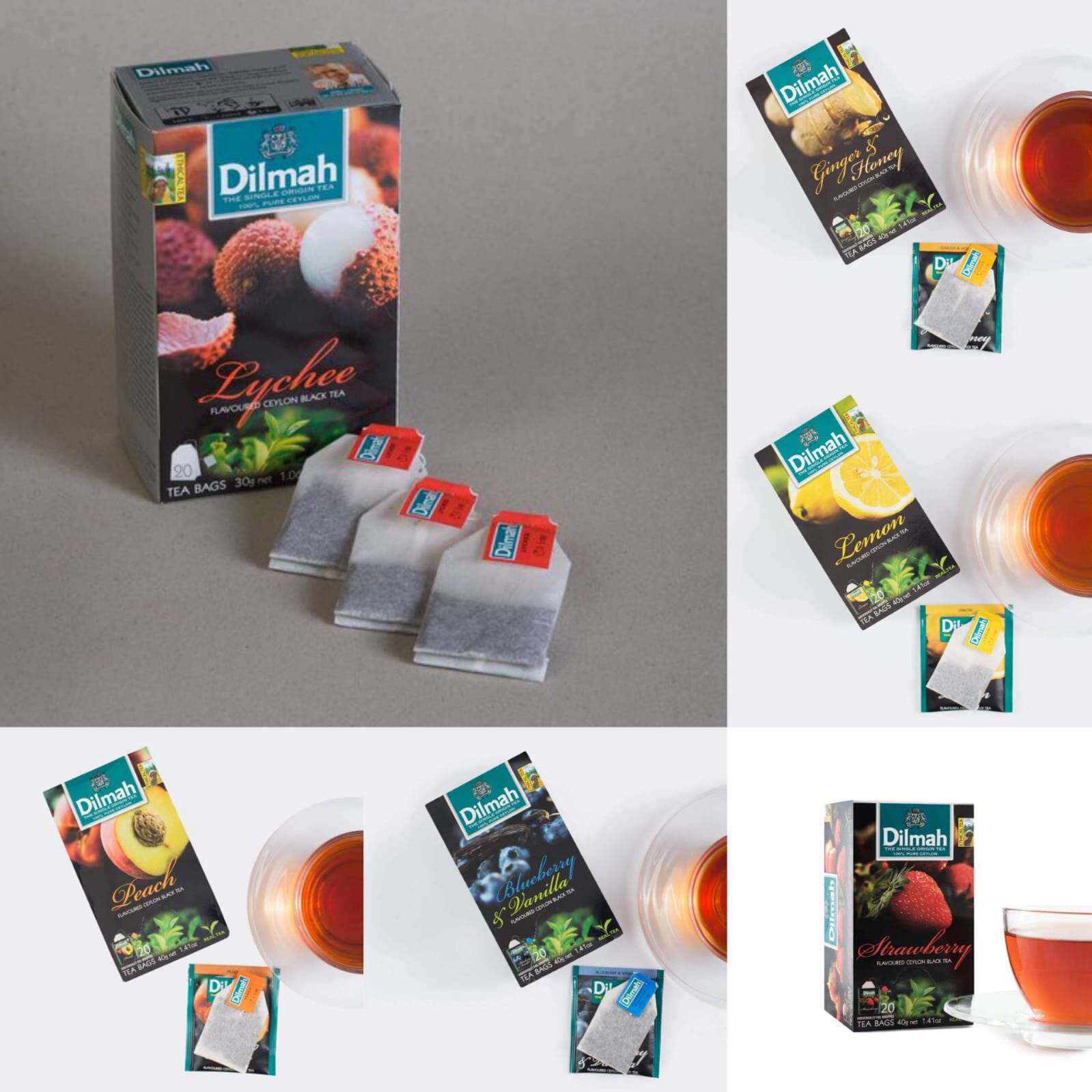 Dilmah Peach Lychee Lemon Strawberry Ceylon Black Tea Bags