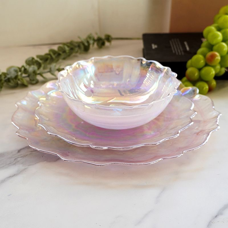 Creative Pearlescent Colorful Glass Bowl and Plate Set, Cloud Dessert Bowl, High-End Breakfast Yogurt Bowl, Salad Bowl Ornaments Creative Pearlescent Colorful Glass Bowl and Plate Set, Cloud Dessert Bowl, High-End Breakfast Yogurt Bowl, Salad Bowl Ornaments