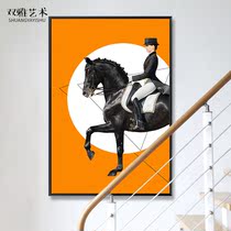 American living room background wall decoration painting light luxury large Nordic Entrance Hotel hanging painting double Knight horse murals