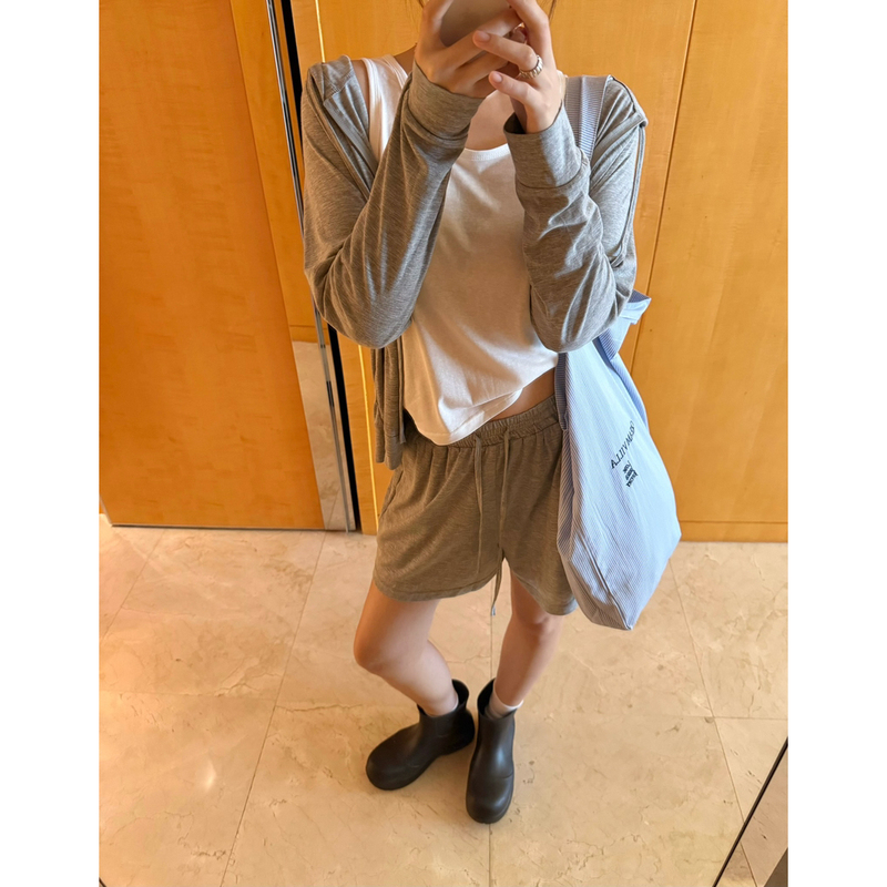 Art.-Summer Hooded Short Jacket + Base Vest + Elastic Waist Casual Shorts Three-Piece Set Tz262031 Art.-Summer Hooded Short Jacket + Base Vest + Elastic Waist Casual Shorts Three-Piece Set Tz262031