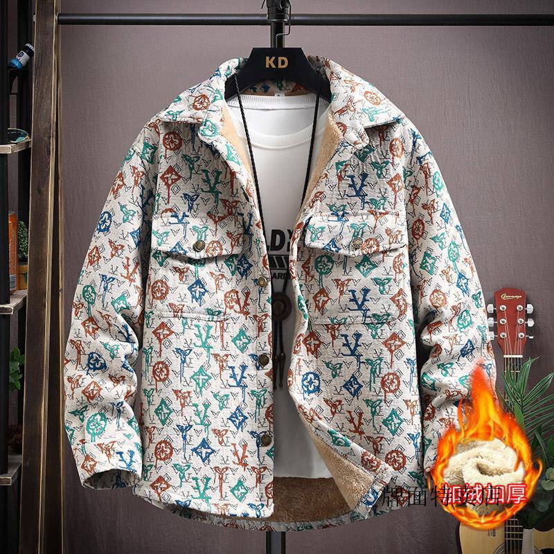 European Goods An&Lv/Angel Green Fleece-Lined Thick Jacquard Yarn-Dyed Autumn and Winter Korean-Style Shirt for Men, Ethnic Style, Loose Fit European Goods An&Lv/Angel Green Fleece-Lined Thick Jacquard Yarn-Dyed Autumn and Winter Korean-Style Shirt for Men, Ethnic Style, Loose Fit