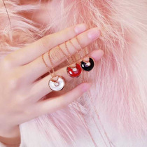 18K rose gold imported mozishi Red chalcedony amulet necklace White Fritillaria colored gold black agate choker