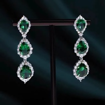 PT950 platinum imported Mosan diamond Super Flash water drop full drill tassel earrings emerald earrings emerald earrings light luxury banquet