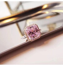PT950 platinum imported mozishi square oversized pink diamond ring pigeon egg diamond ring marriage marriage proposal engagement to send girlfriend