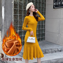  Light ripe wind autumn and winter sweater skirt mid-length small man 2020 new lazy wind bottoming knitted dress plus velvet