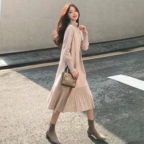  French early autumn cold womens clothing 2021 new autumn knitted dress womens long-sleeved long-sleeved skirt over-the-knee sweater skirt