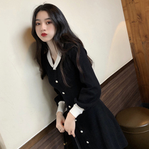  Long sweater womens 2021 new fashion pearl buckle autumn and winter loose outer wear net red over-the-knee sweater skirt sweet wind