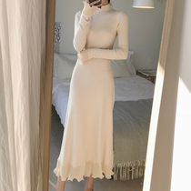  High neck 2021 female skirt autumn and winter new womens net red sweater winter skirt long skirt knitted over-the-knee dress female