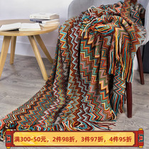 Burgundy Nordic sofa blanket corrugated gradient bedside blanket striped autumn knitted blanket office lunch blanket