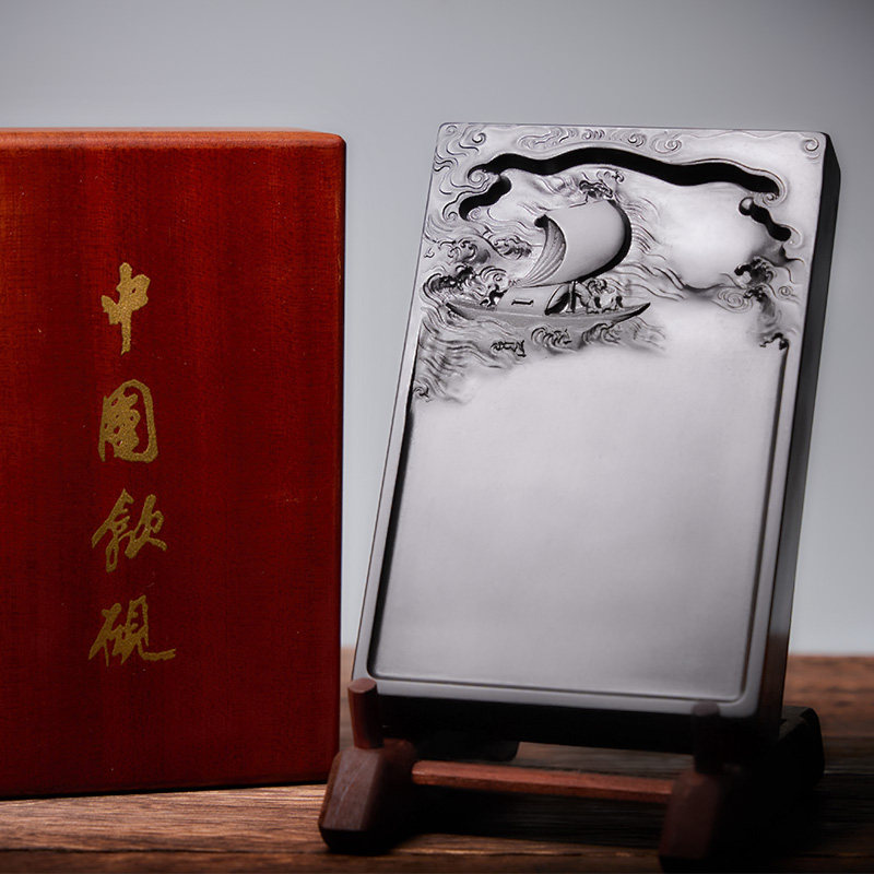 Yubaoge Intangible Cultural Heritage Original Stone Inkstone Anhui Yuan Inkstone Four Treasures of the Study Supplies Brush Calligraphy Special Grinding Ink Pen Inkstone Inkstone Tray Ink Pool Ink Tray Ink Sea Professional Gift Stone Inkstone Gift Box Wooden Box