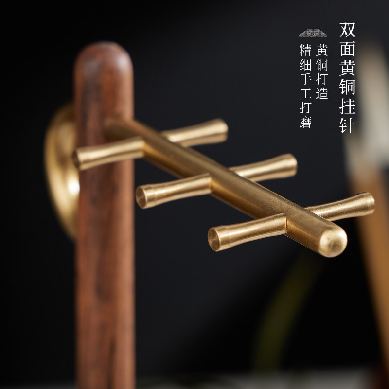 Royal Pavilion Brush Holder Pen Stand Brass Sandalwood Pen Rack New Chinese Style Simple Modern Study High-End Solid Wood Redwood Ornament Study Four Treasures Calligraphy Supplies Brush Holder Pen Rest Creative