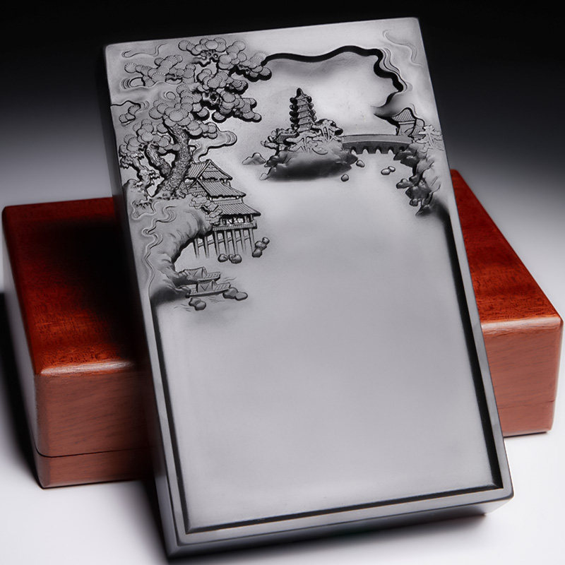 Yubaoge Intangible Cultural Heritage Original Stone Inkstone Anhui Yuan Inkstone Four Treasures of the Study Supplies Brush Calligraphy Special Grinding Ink Pen Inkstone Inkstone Tray Ink Pool Ink Tray Ink Sea Professional Gift Stone Inkstone Gift Box Wooden Box