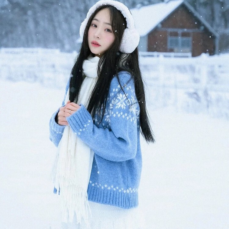 Wear a Complete Set of Clothes for Outdoor Snow Photography in Harbin, Northeast China, and Look Good in a Fair Isle Cardigan Sweater Wear a Complete Set of Clothes for Outdoor Snow Photography in Harbin, Northeast China, and Look Good in a Fair Isle Cardigan Sweater