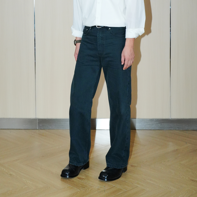 Tias 12oz Turkish Bossa Washed 9.5 Point Jeans_A12 Hip-Adjusting Loose Straight Leg T313316