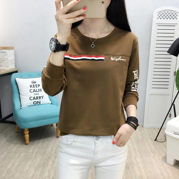 Quần áo mùa thu nữ 2018 mùa thu mới áo sơ mi trắng quần lửng rộng nhỏ hoang dã áo thun dài tay nữ áo phông rộng
