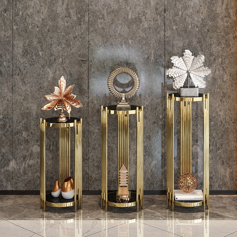 U Home | Light and luxurious stainless steel flower shelf Nordic double shelf Living room TV cabinet next to floor flower pots shelf