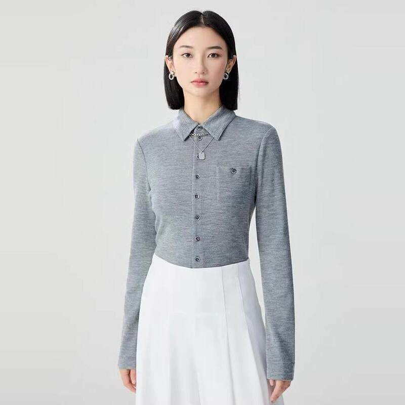 The Same Style from Gejia Mall, 2026 Autumn and Winter New Slim-Fit Compression Wool Long-Sleeve Shirt for Women, Inner Wear Top