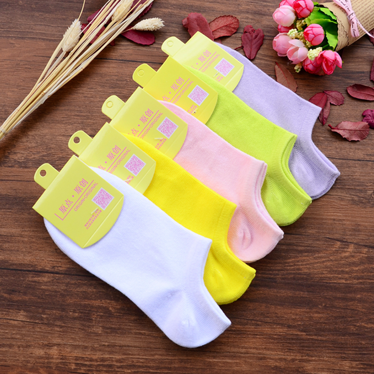 5 Pairs of Candy-Colored Pure Cotton Socks for Women, Solid Color Low-Cut Short Socks, Spring and Summer Shallow Boat Socks, Women's Short Cotton Socks