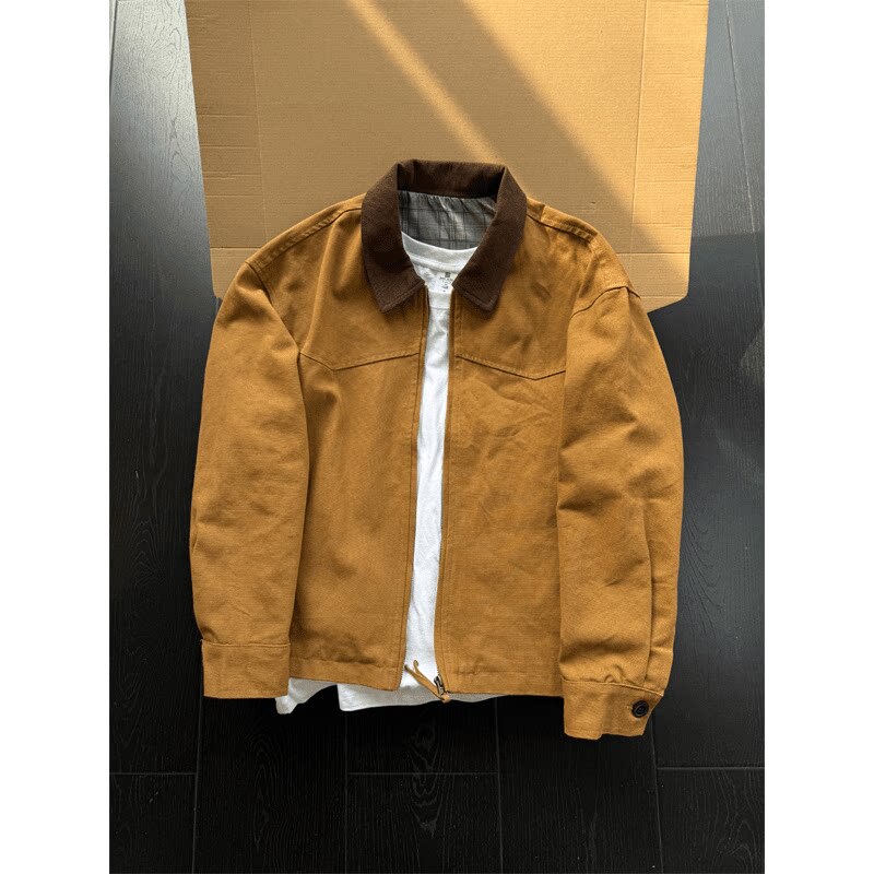 Harrington Short Detroit Workwear Style Jacket Men's Spring American Lapel Baseball Jacket Cleanfit Coat
