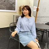 Осенняя свежая рубашка с бантиком, подходит для полных девушек, большой размер, в западном стиле