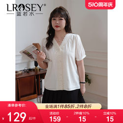 ເສື້ອເຊີດຄໍ V-neck ຂອງແມ່ຍິງ Plus size ປີ 2024 ຊ່ວງລຶະເບິ່ງຮ້ອນການຫຼຸດໄຂມັນສູງ ແລະປົກໜ້າທ້ອງ MM ວ່າງເທິງ