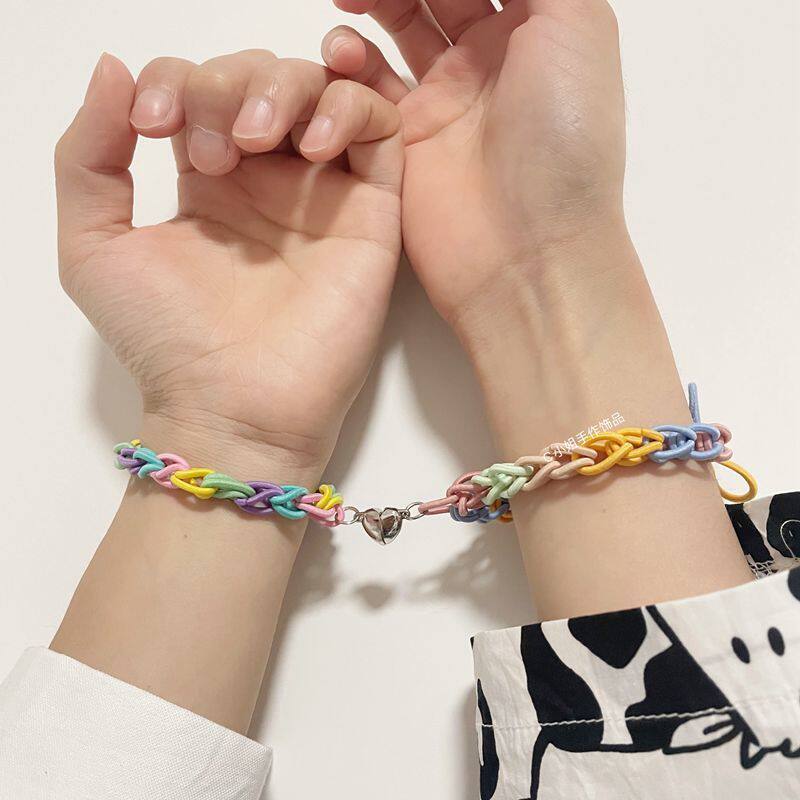 Xiaohongshu the same rainbow diy attracts couples hand chisel a pair for boyfriend small leather case girlfriends hair ring dual-use female