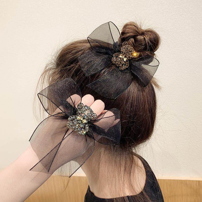 Delicate Bear Temperament Butterfly Knot Hair Ring Women Zama Tail Net Red Pill Hair Circle Brief 2021 New leather gluten