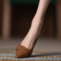 GANAIER blockbuster new French retro brown small high heels fine heel leather single shoes women 7 2CM