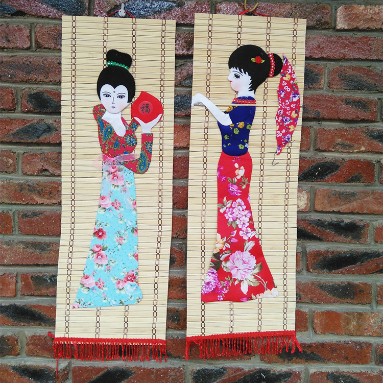 National creative pastoral hanging National style girl Bamboo cloth stickers Bamboo woven hanging painting Bamboo wall decoration wall painting