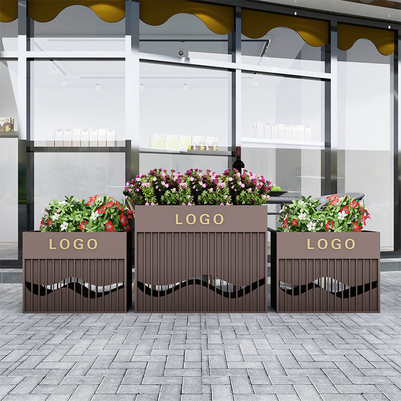 Outdoor Wrought iron flower box Sample house display center Flower pot combination Stainless steel flower trough Municipal green fence partition flower bed customization